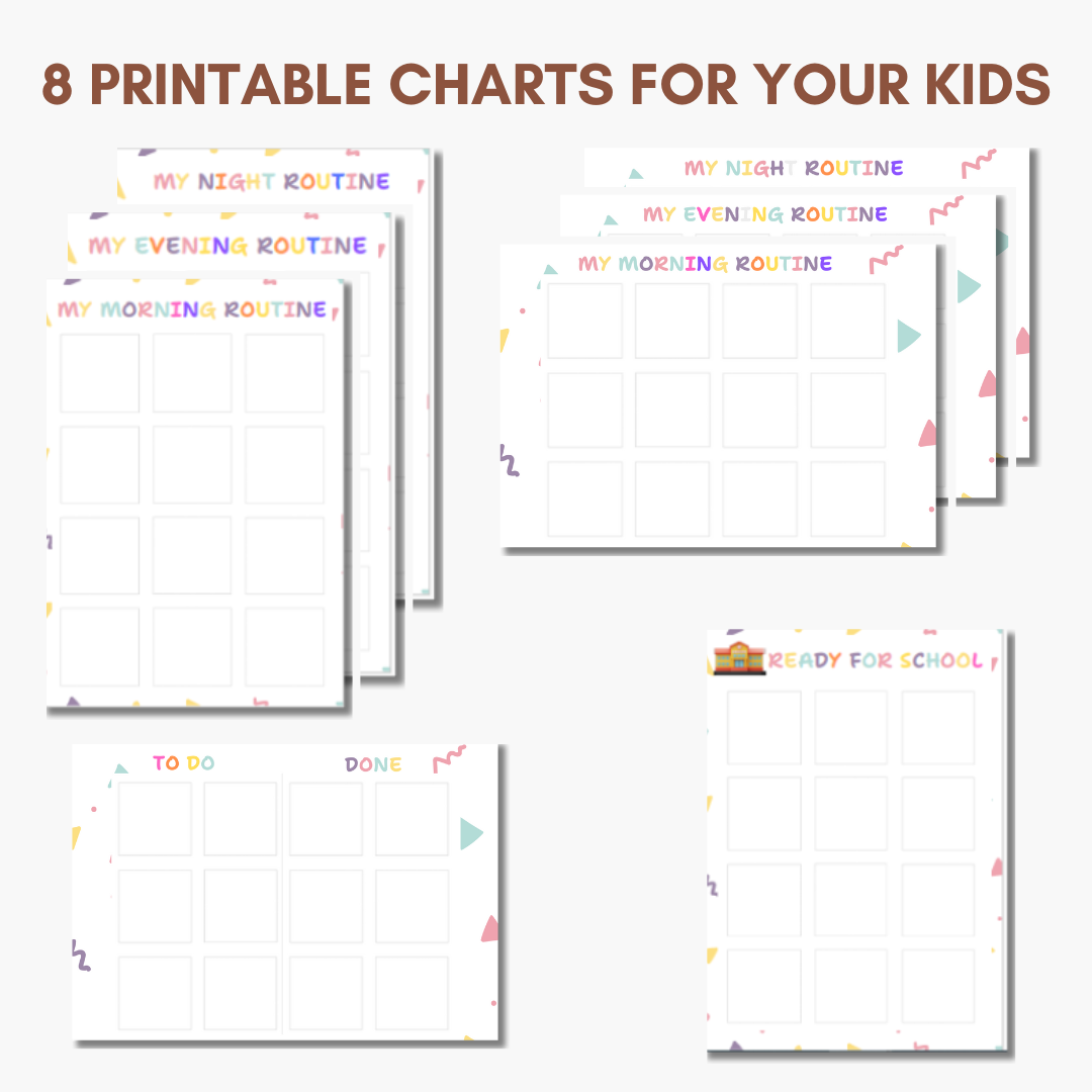 Kids Routine & Chore Cards + Visual Charts (120 Cards + 5 Charts)