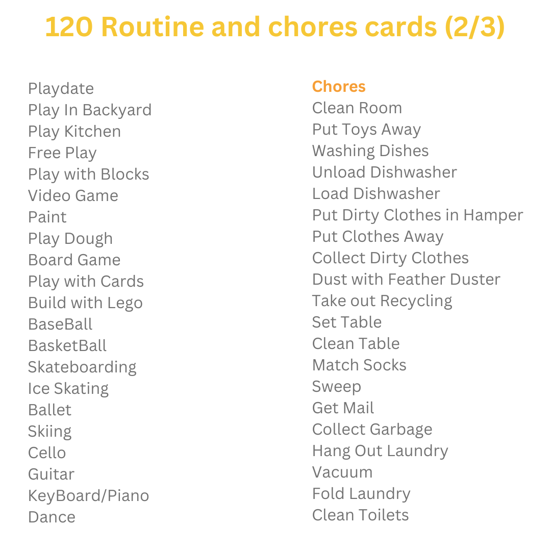 Kids Routine & Chore Cards + Visual Charts (120 Cards + 5 Charts)