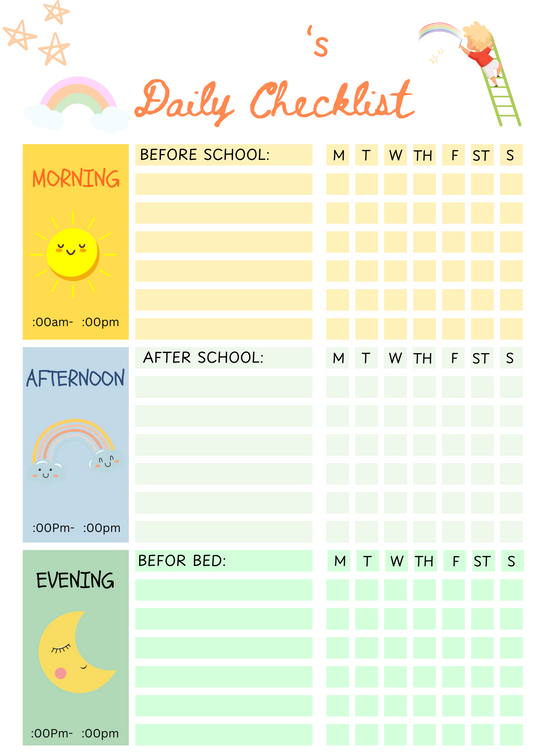 Kids Daily School Checklist, Responsibility Chart, To Do List