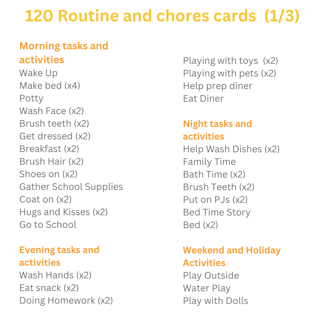 Daily Routine/Chore Cards & chart for Kids