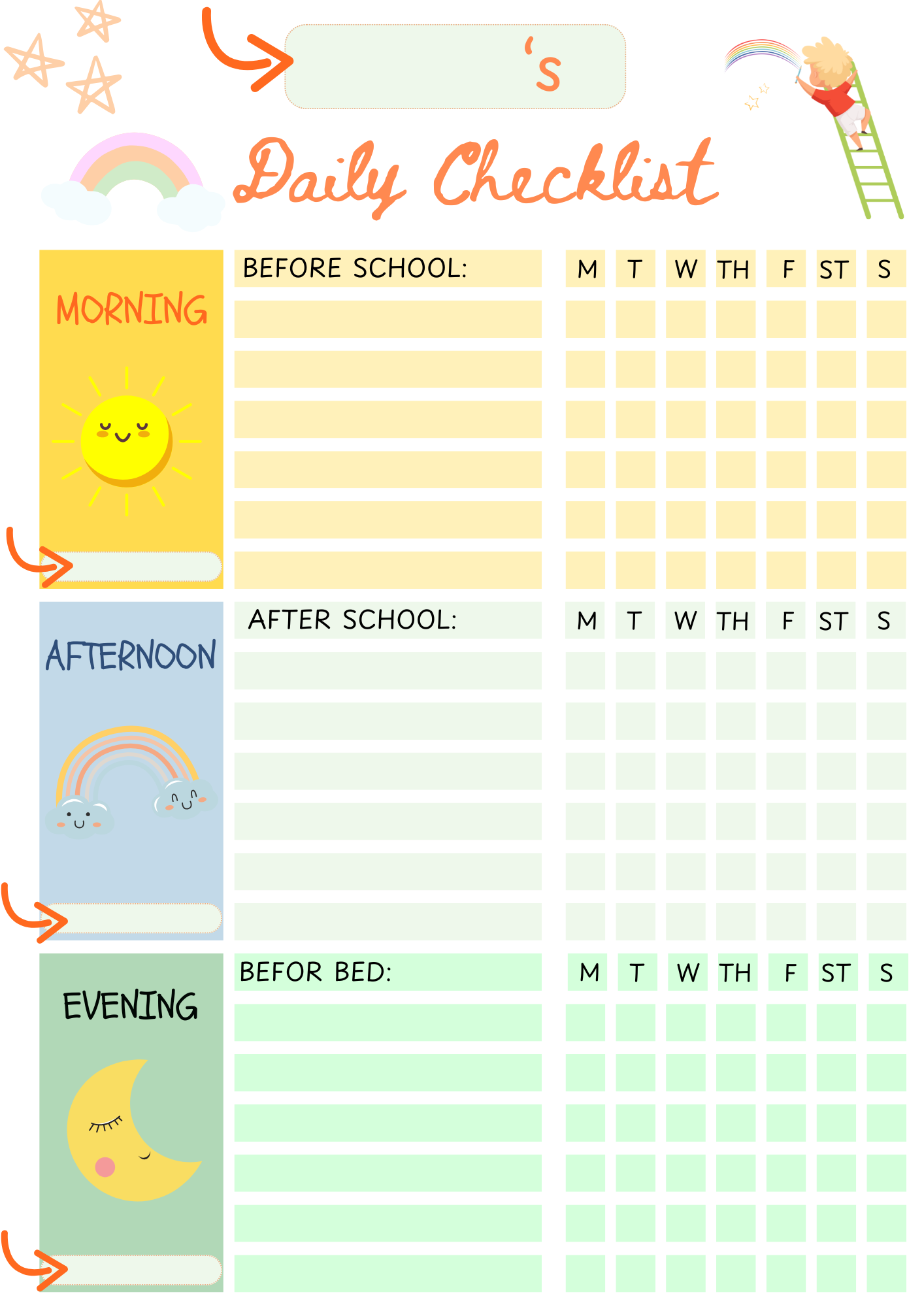 Kids Daily School Checklist, Responsibility Chart, To Do List